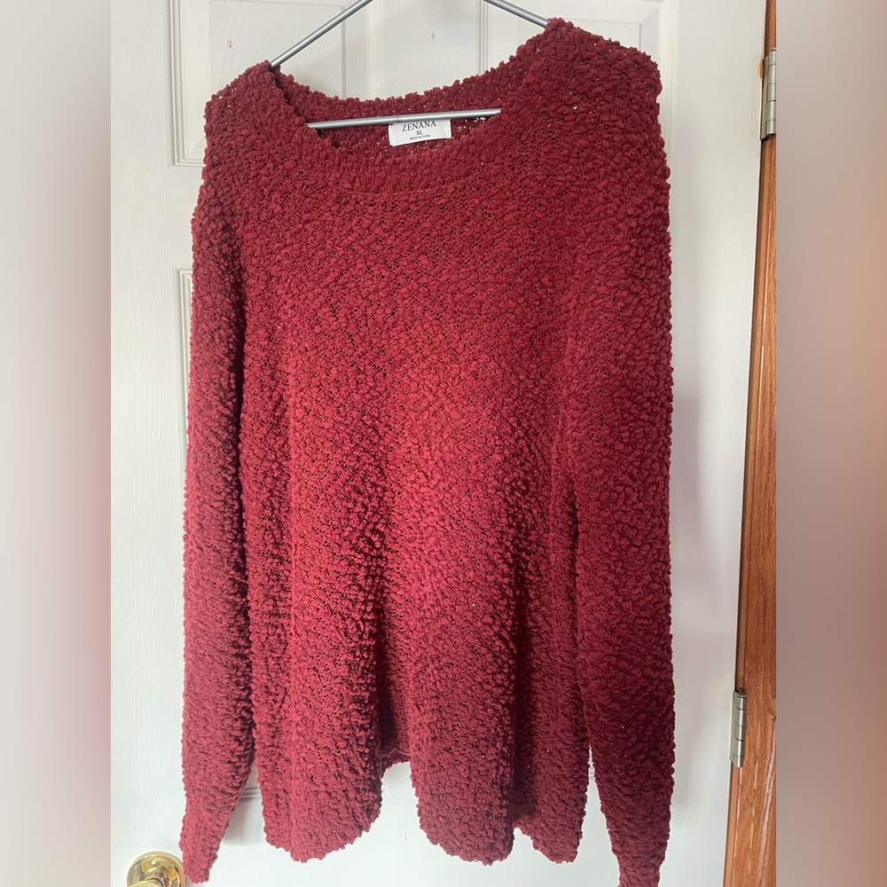 Zenana looped knitted burgundy sweater size XL